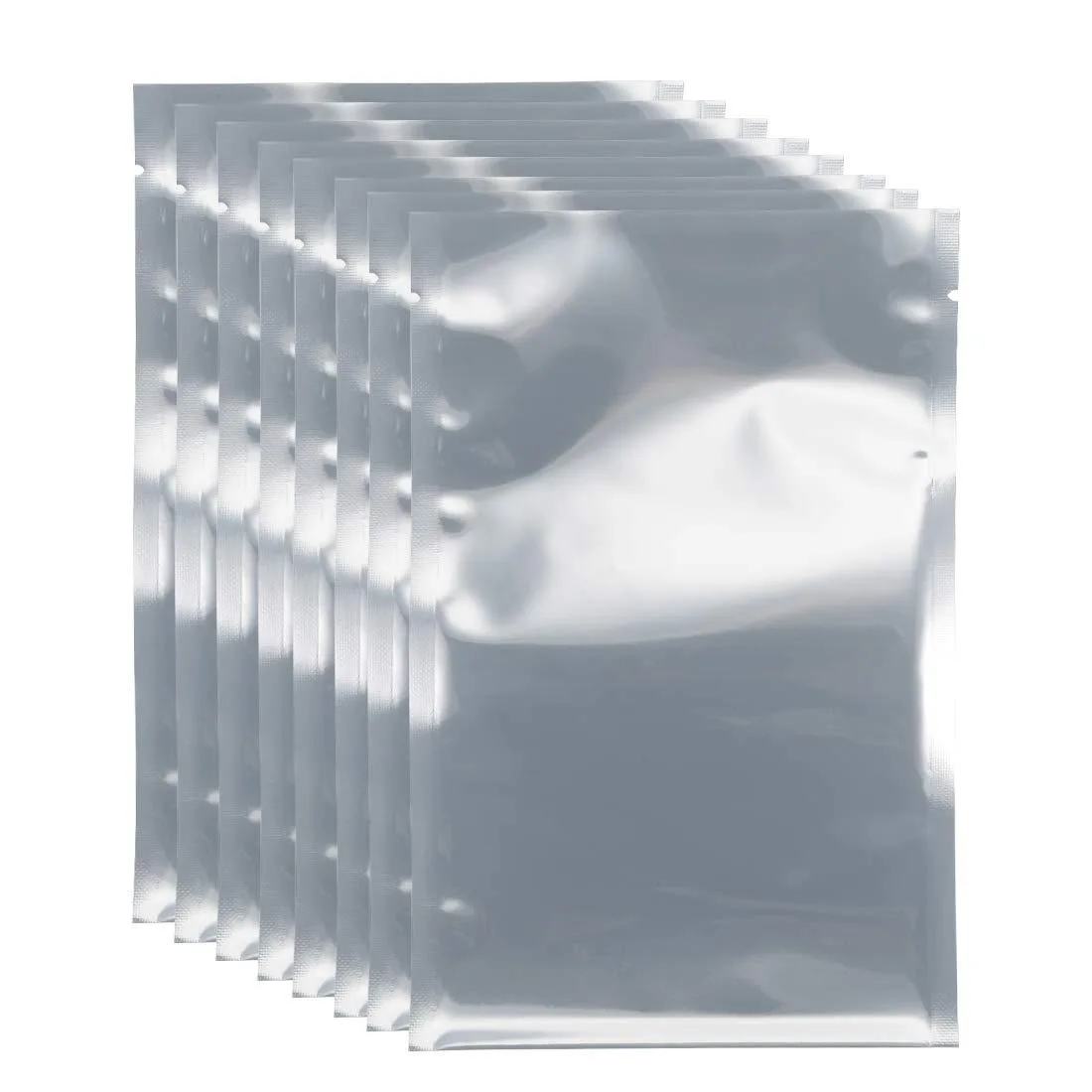 Stack of 100 silver rectangular antistatic shielding bags 110x170mm