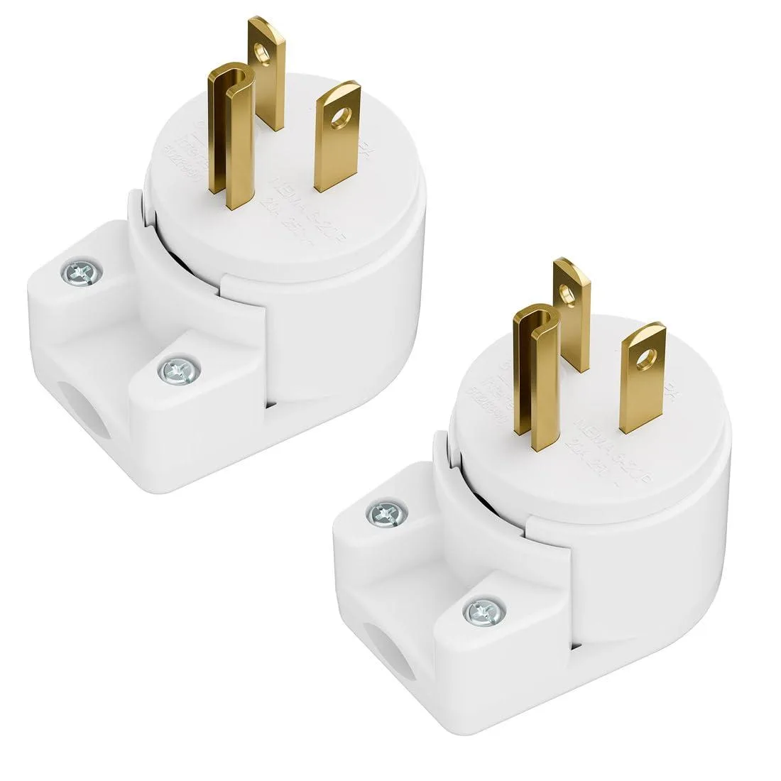 LORDWORLD LORDWORLD 2-Pack Right Angle Nema 6-20P 20A 250V 12-Direction Rotatable AC Plug White — product photo