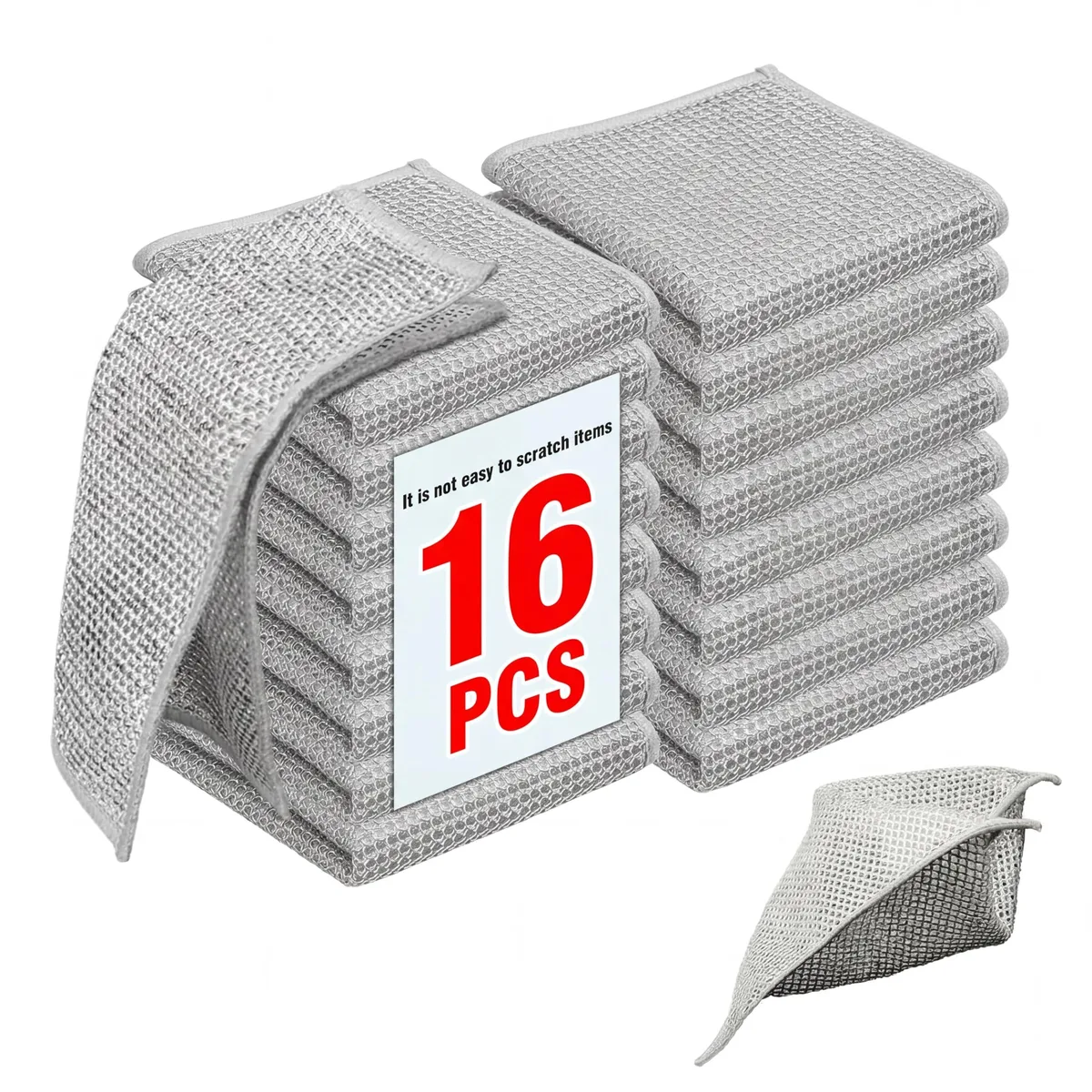 Sixteen square stainless-steel mesh cloths, 7.8 inches, diamond weave, double-layer, silver finish