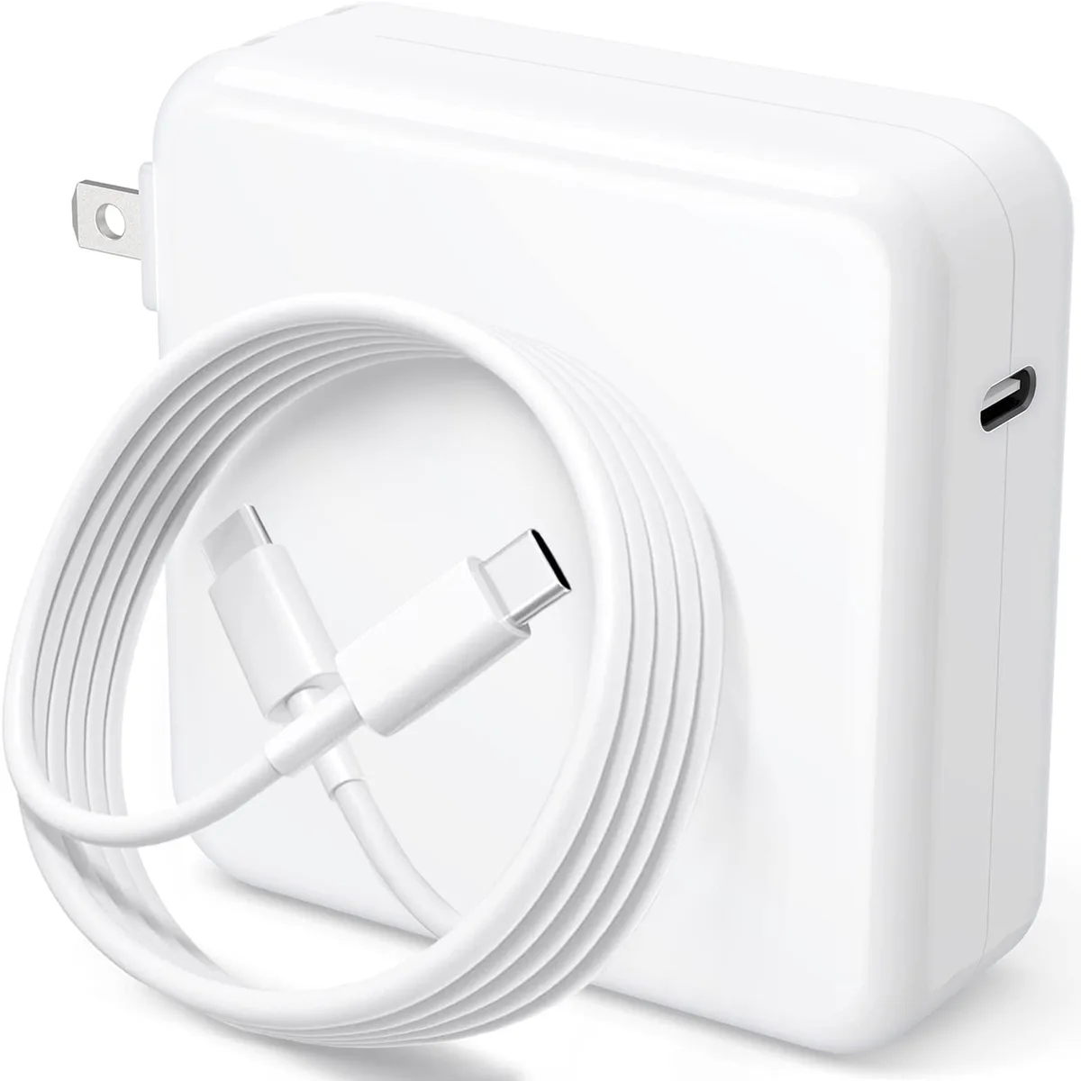 Compact white USB-C power adapter with foldable plug and 6.6ft detachable cable