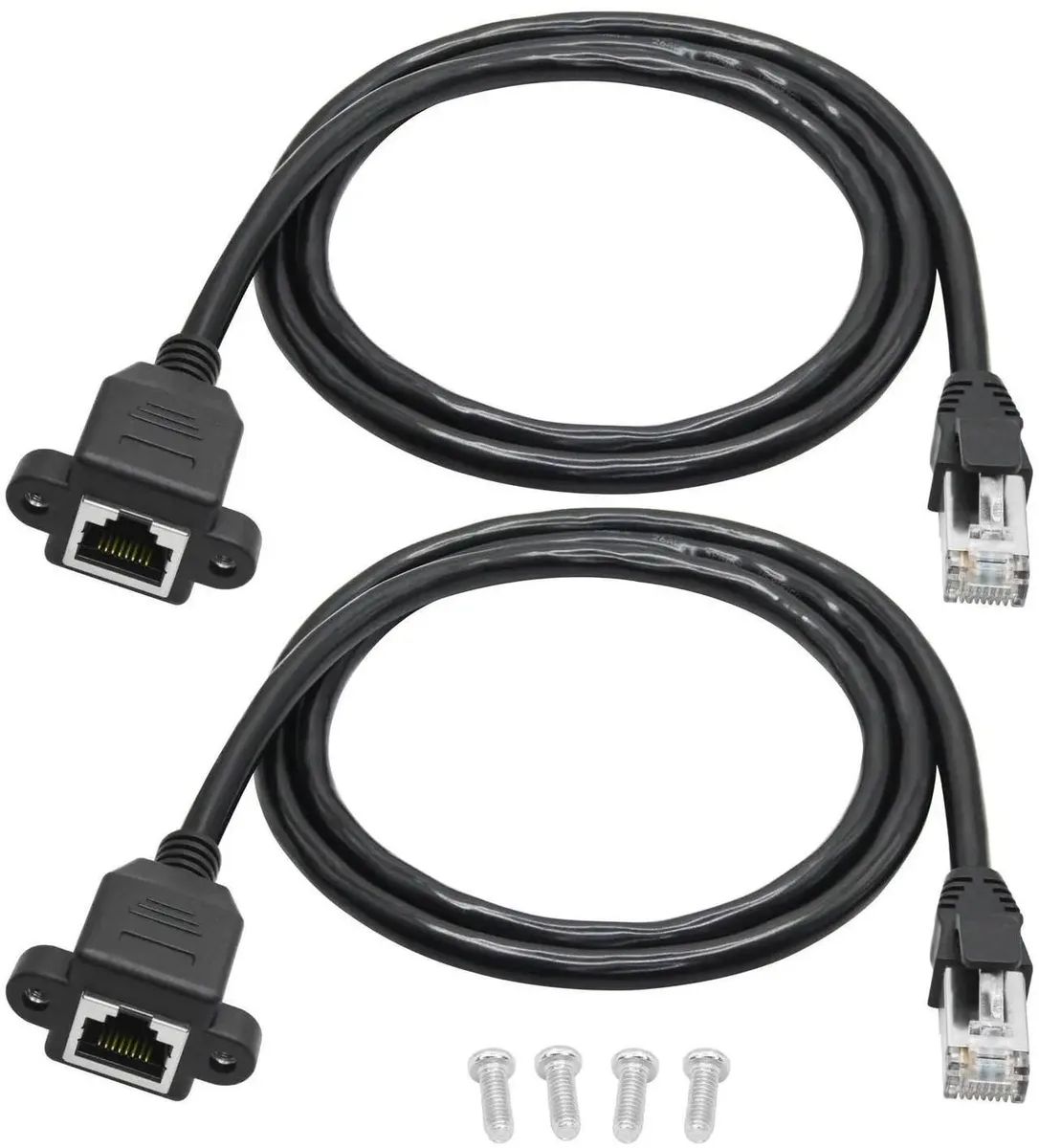 SMUGDESK SMUGDESK 2-Pack Cat6 Shielded Ethernet Extension Cable 2ft RJ45 Male-Female Panel Mount — product photo