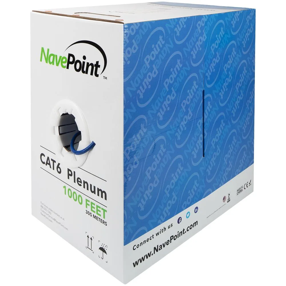NavePoint NavePoint Cat6 Plenum 1000ft Blue 23AWG 550MHz solid bare copper UTP network ethernet cable — product photo