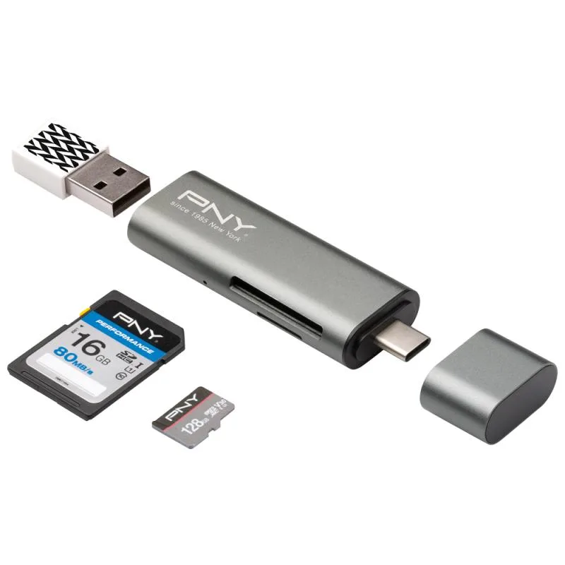 PNY Technologies, Inc. PNY Technologies, Inc. USB 3.2 Gen 1 Type-C Metallic card reader — product photo
