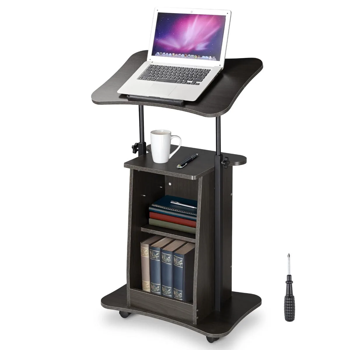 Yescom USA, Inc. Yescom USA, Inc. Rolling Laptop Desk 24"L x 15"W x 33"-46"H Adjustable Black Walnut — product photo
