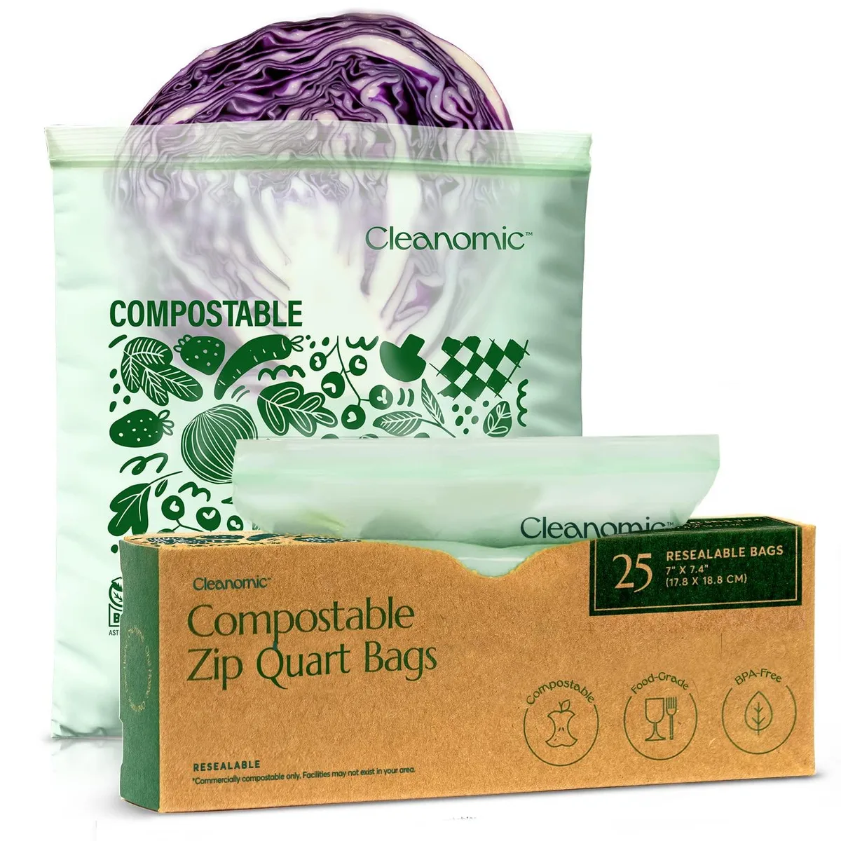 A beige reusable quart bag with slide closure, made from plant-based compostable material