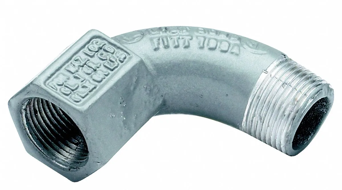Aluminium 90-degree conduit elbow with powder-coated finish
