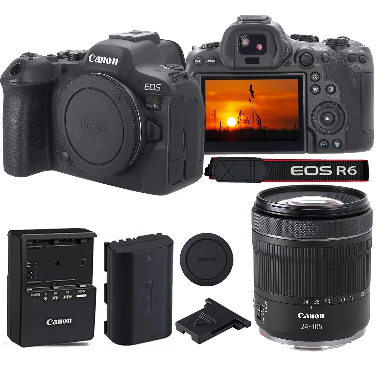 Canon Canon EOS R6 Mark II with RF 24-105mm f/4-7.1 IS STM Lens compact mirrorless camera — product photo