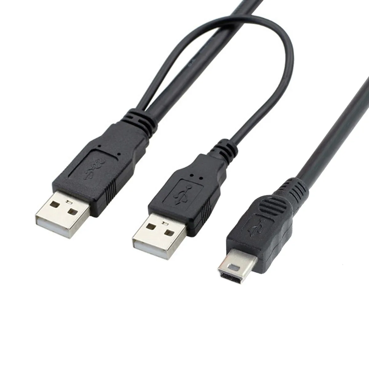SHENZHEN JIMIER ELECTRONICS CO,. LTD. SHENZHEN JIMIER ELECTRONICS CO,. LTD. USB 2.0 Dual A Male to Mini 5-Pin Y Cable 70cm — product photo