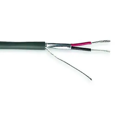 Gray shielded cable on a reel inside a box