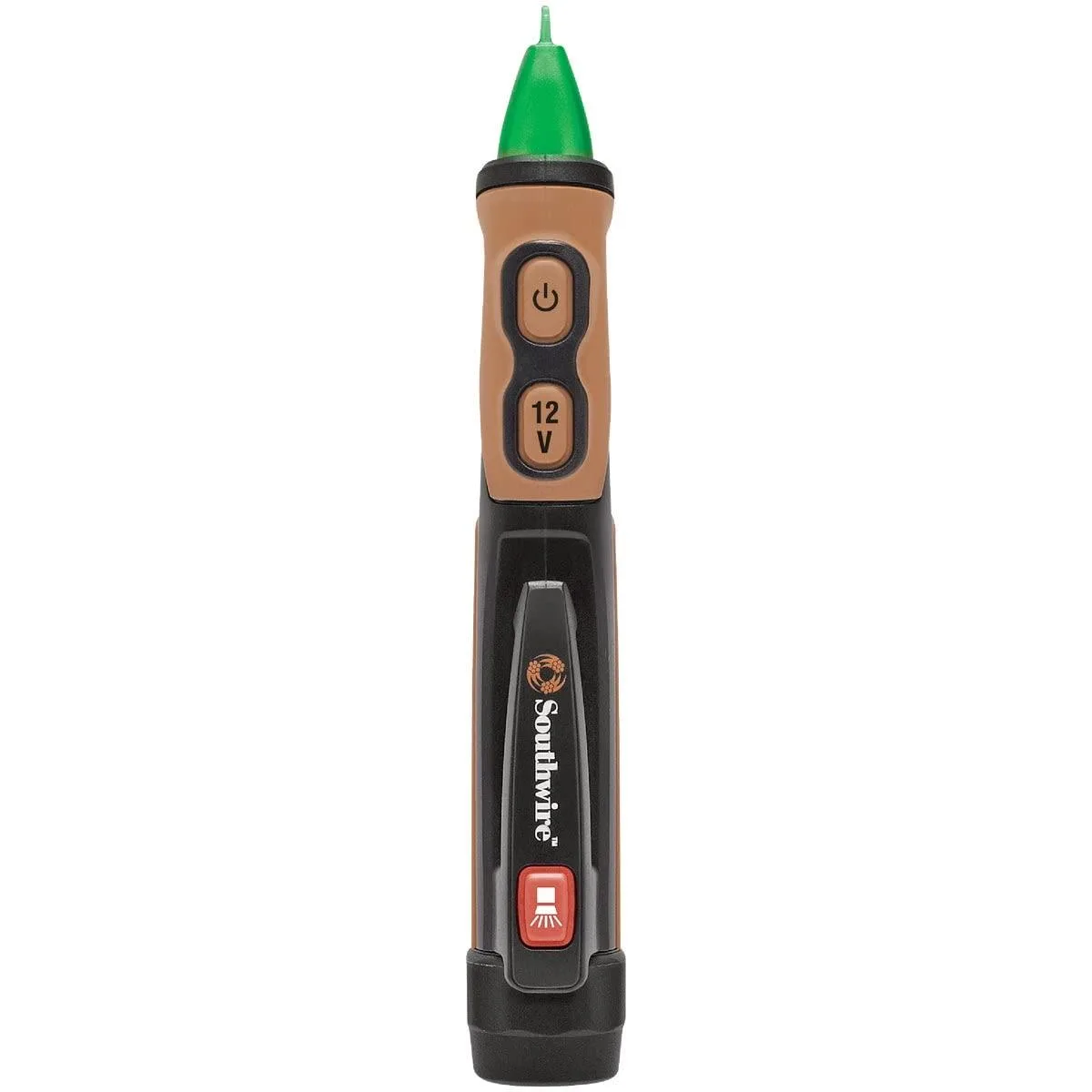 Yellow pen-shaped voltage tester with dual flashlights and pocket clip