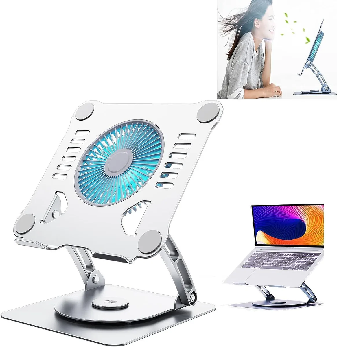 Werleo Werleo Laptop Stand with Cooling Fan Silver 360° Rotating Base 10-17 inch — product photo