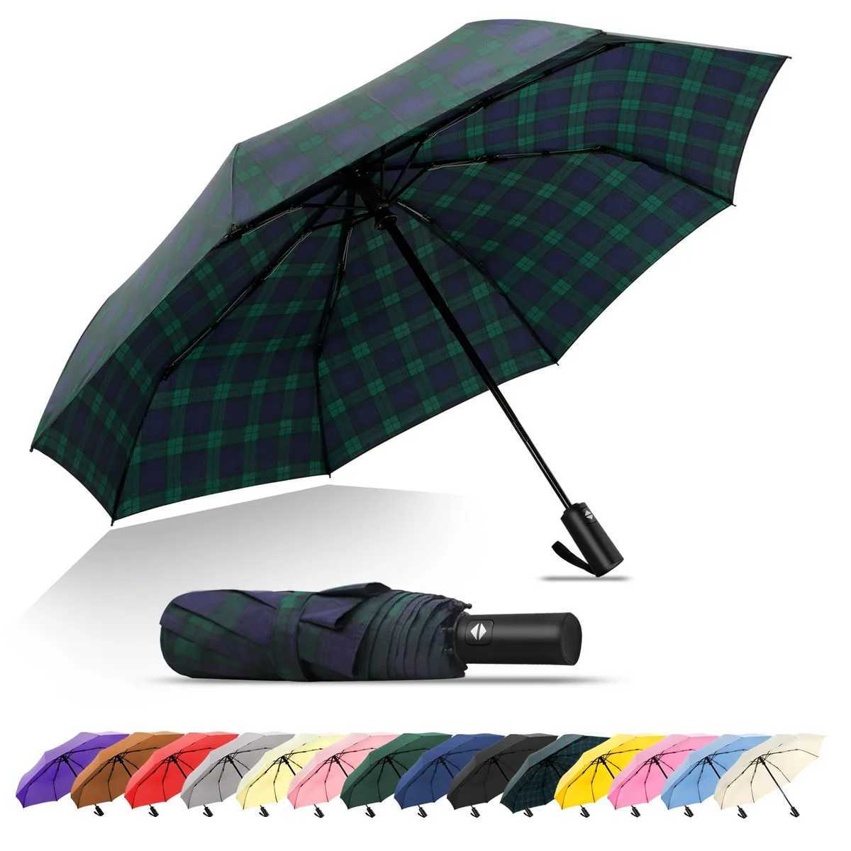  SoulRain Plaid Auto Open Close Umbrella 43 inch Canopy 11 inch Closed Blue — product photo