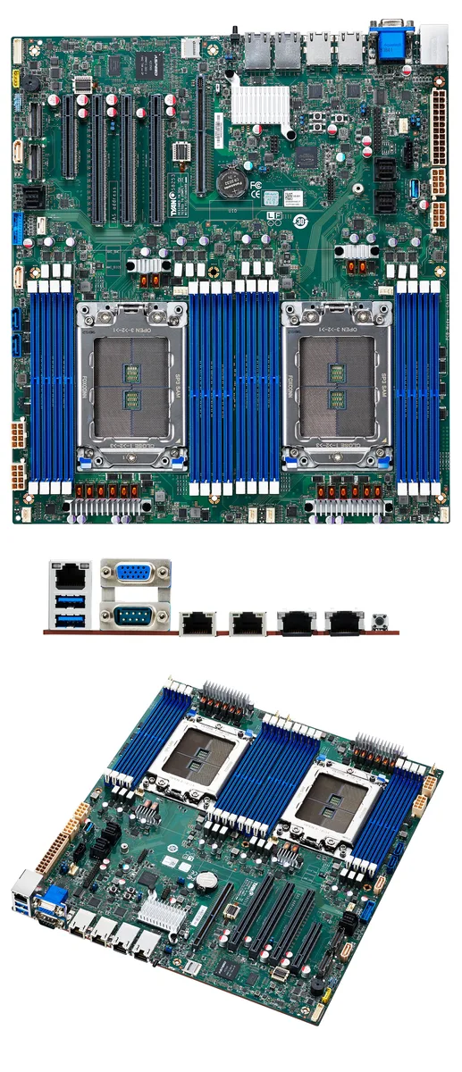 TYAN TYAN S8253GM4NE-2T server motherboard, dual EPYC, 16 DDR4-3200, 3 PCIe 4.0 x16, 16 SATA, 10GbE — product photo