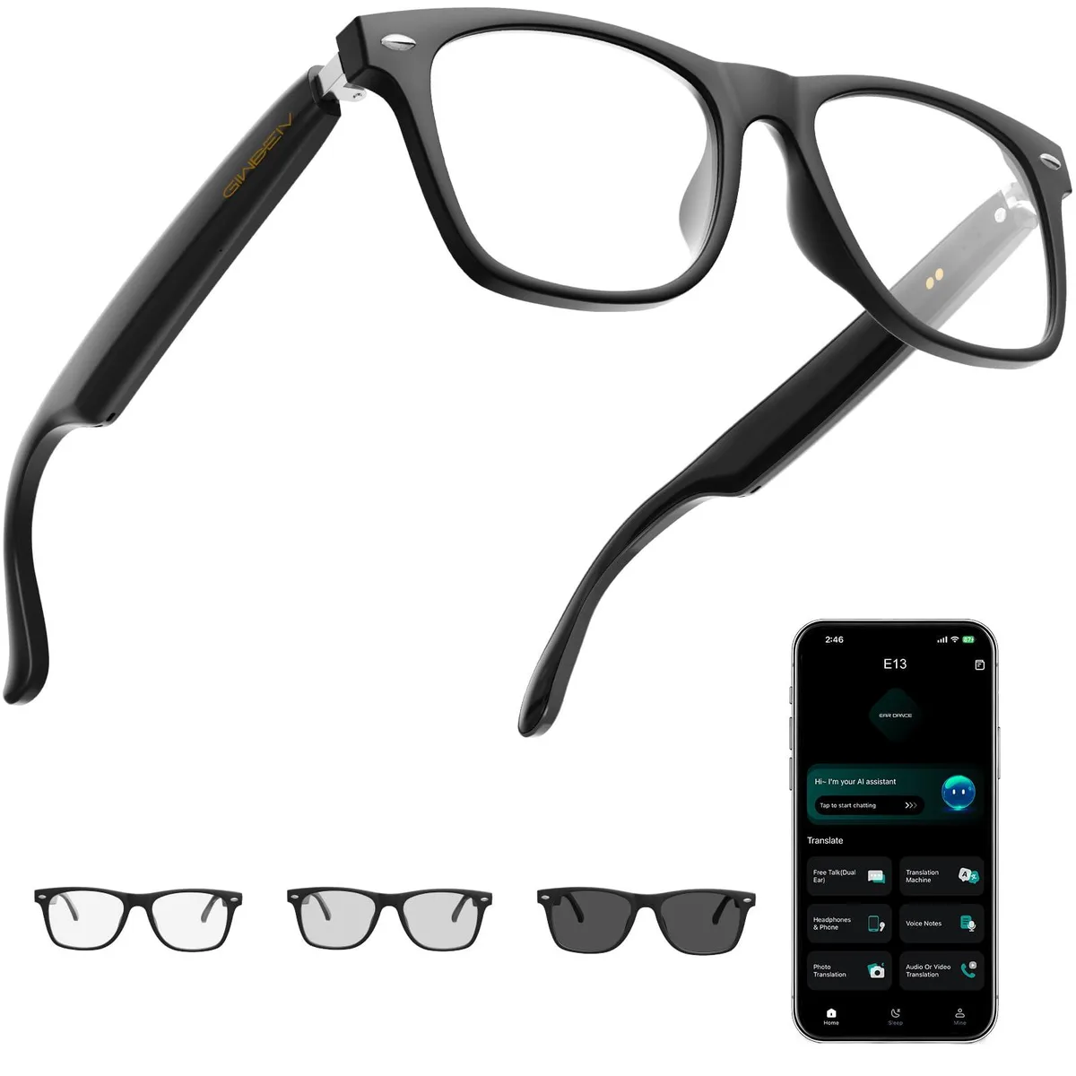  Giwbeiv E13 Computer Glasses Black Frame Photochromic Lens 165 Translation 33g — product photo