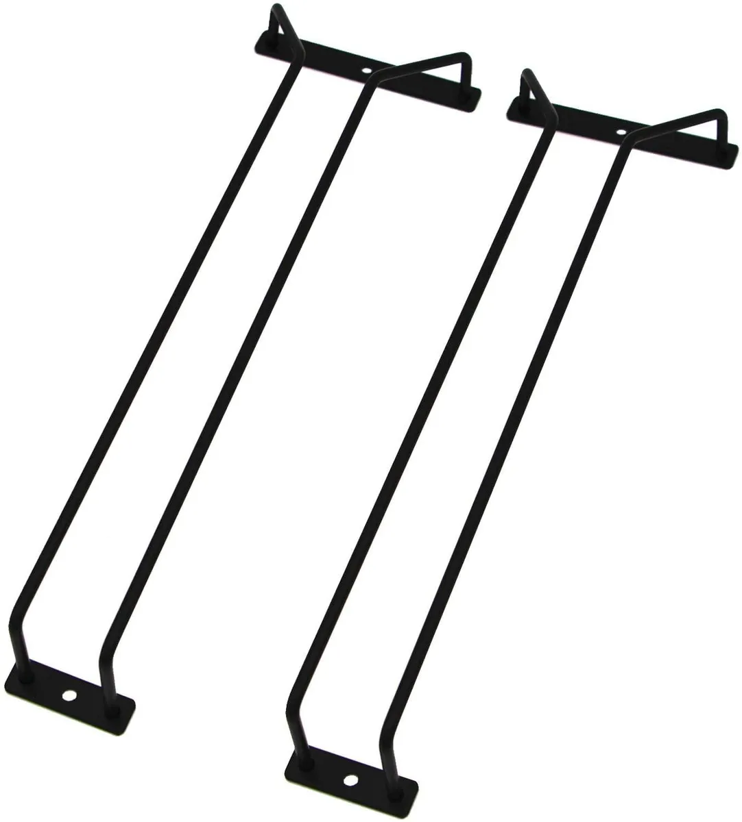 Two black plastic under-cabinet wine glass racks, each 14 inches long, set of two