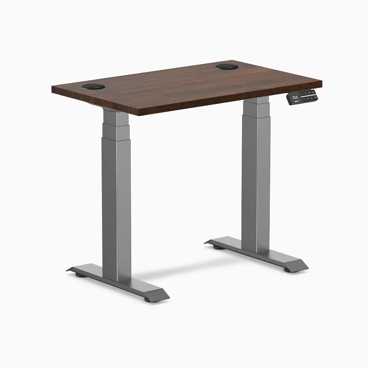 Desky Desky Dual Mini Rubberwood Sit Stand Desk Dark Walnut 32 x 20 in Grommets Space Grey — product photo