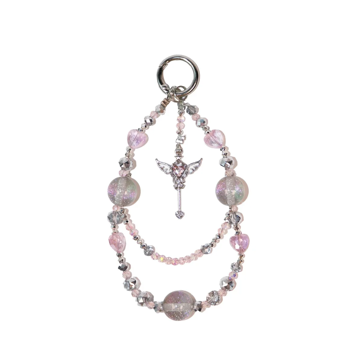  Fairy Aesthetic Beaded Phone Charm Strap Pink Acrylic Double-Layer Angel Wand Pendant .032 kg — product photo