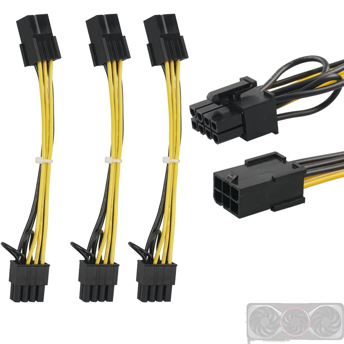  POERTYUI 6-Pin to 8-Pin PCIe Express Power Adapter Cable 3-Pack 6 inches 50 volts — product photo