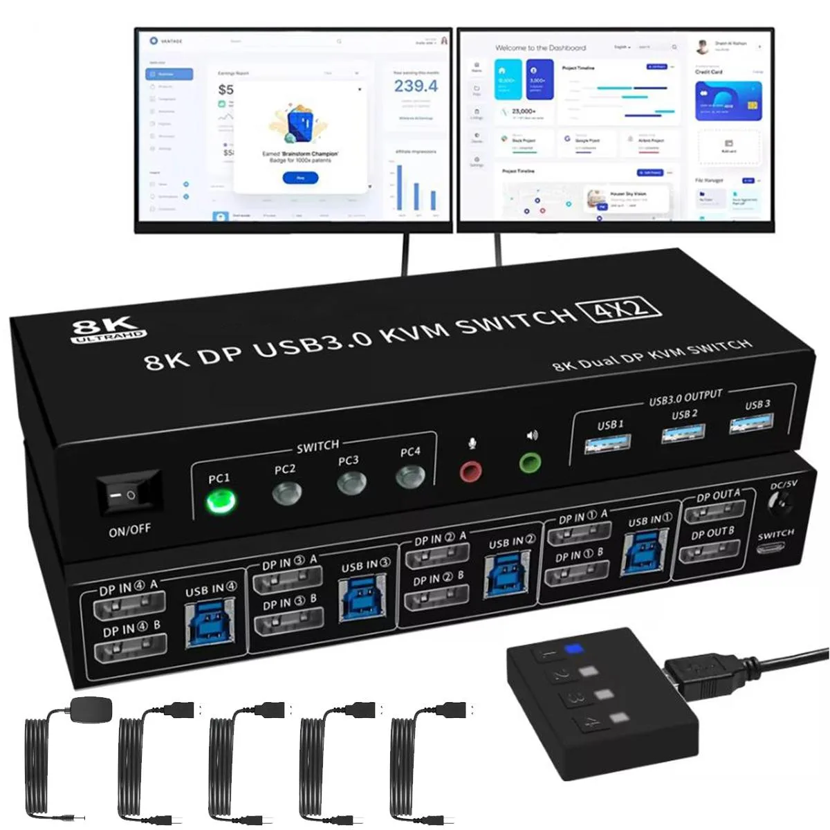 Hitoor Hitoor 4x2 DP KVM Switch 8K@60Hz 4K@144Hz USB 3.0 Audio — product photo