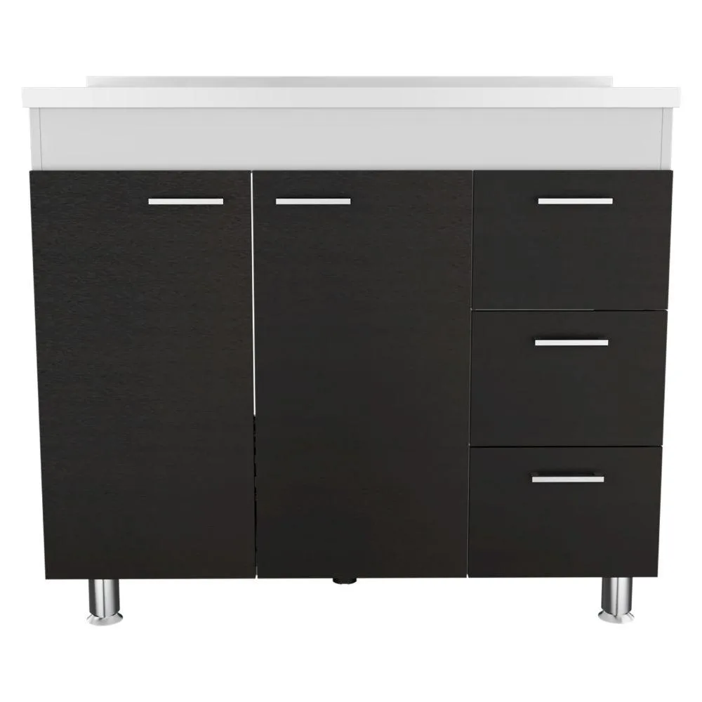 FM FURNITURE FM FURNITURE Darien Base Cabinet Double Door Three Drawers Four Legs White-Black 3937W 2067D 3543H — product photo