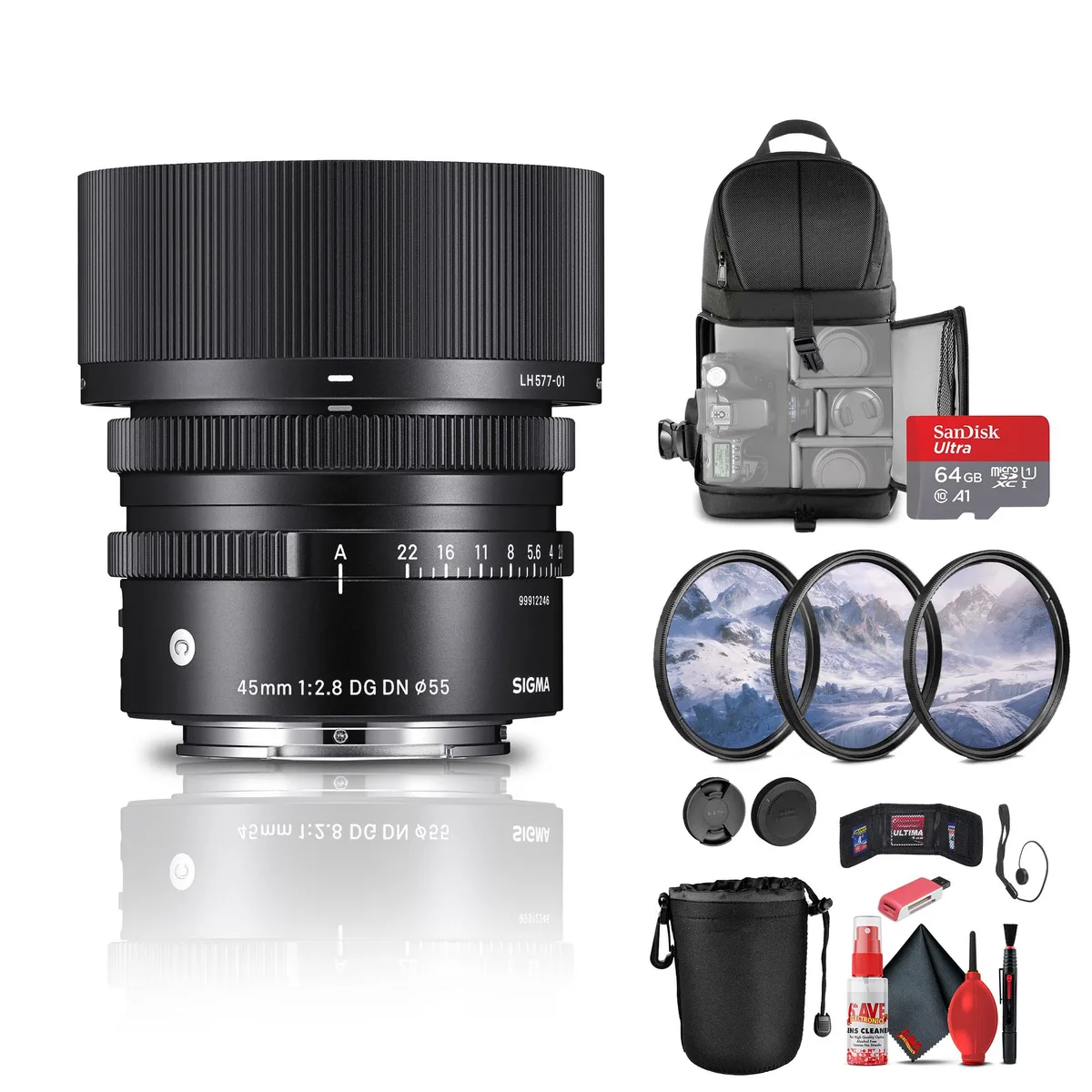 SIGMA SIGMA 45mm f/2.8 DG DN Contemporary Lens for Sony E Bundle with 64 GB Card — product photo