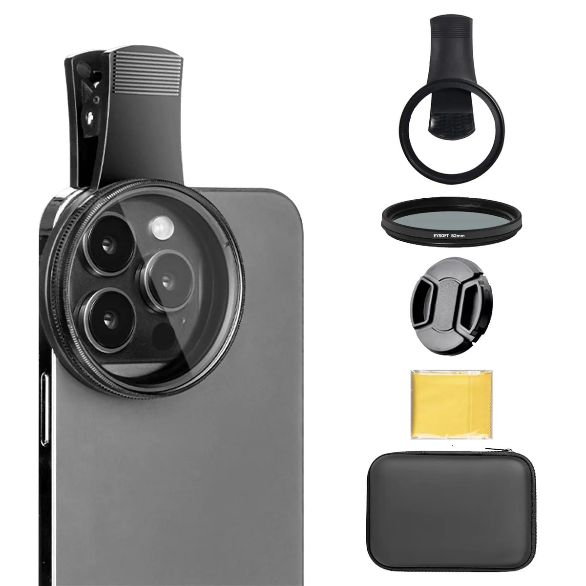  52mm Clip-on CPL Phone Camera Lens Filter Kit — product photo