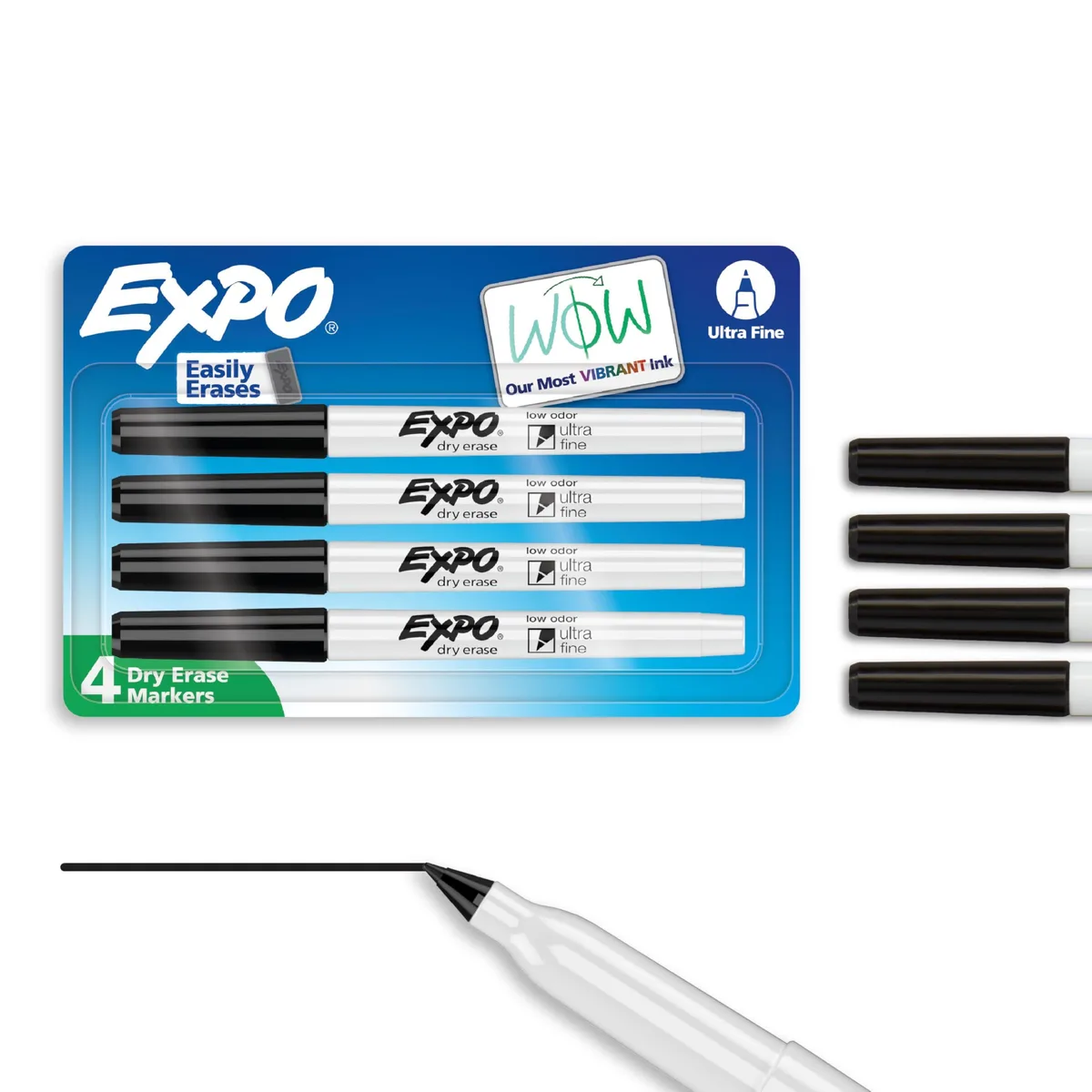 Four black ultra fine tip dry erase markers