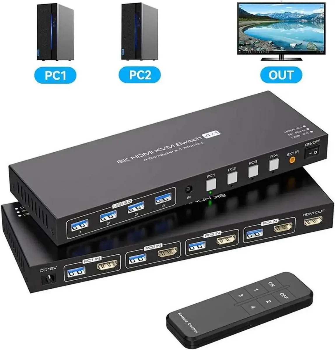 Vszerda Vszerda 4-port HDMI KVM switch 8K60 4K120 USB 3.0 with remote — product photo