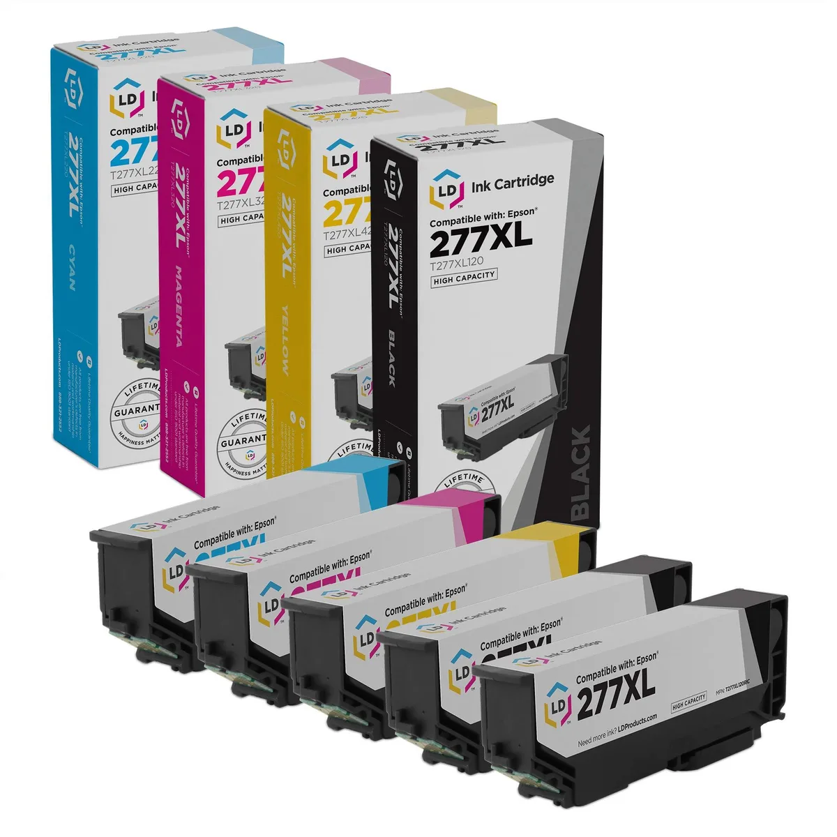 LD Products LD Products Epson 277XL High Yield 5-Pack Ink Cartridges (2 Black, 1 Cyan, 1 Magenta, 1 Yellow) — product photo