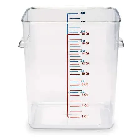 Clear rectangular polycarbonate food container with handle and graduated markings