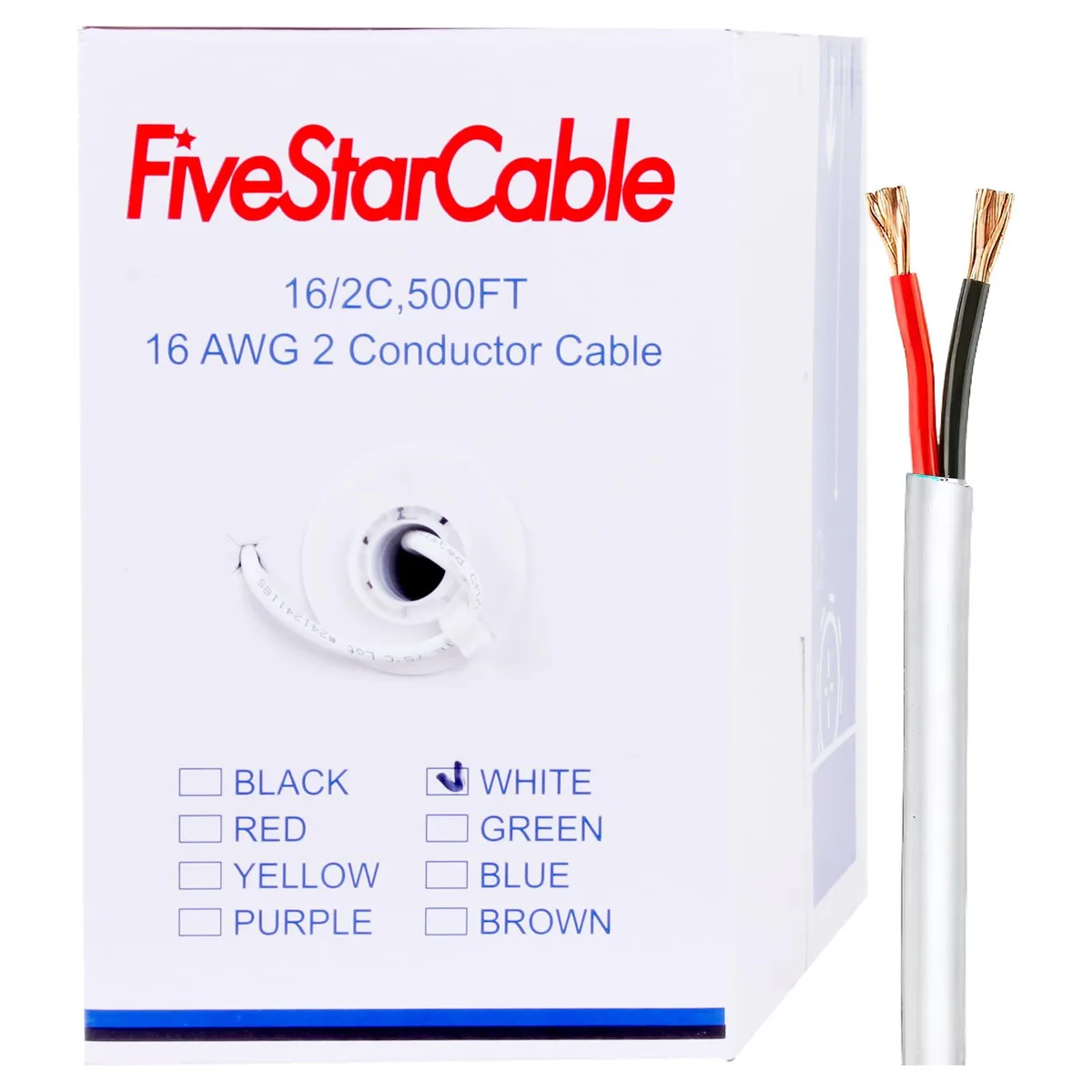  FiveStarCable 16-2-500 speaker wire 16 AWG 500 ft White — product photo