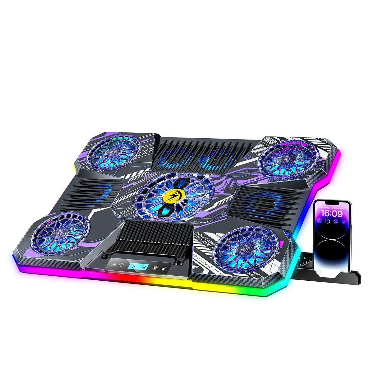 ENHANCE A21-Pattern Laptop Cooling Pad 9 Fans 15.6-19.3 Inch 8 Heights 10 RGB Modes — product photo