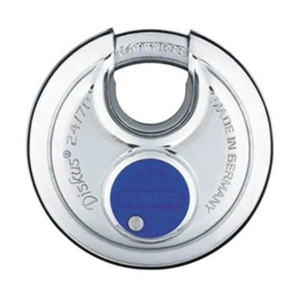 Stainless steel Diskus padlock with plastic coated silver body and keyed alike cylinder