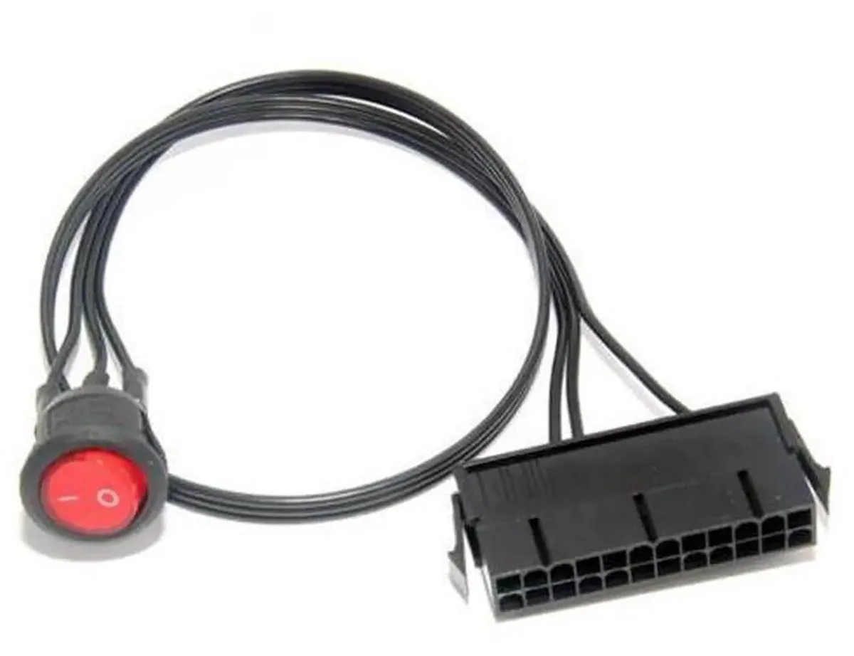 24-pin ATX power supply start cable with manual switch and multiple connectors
