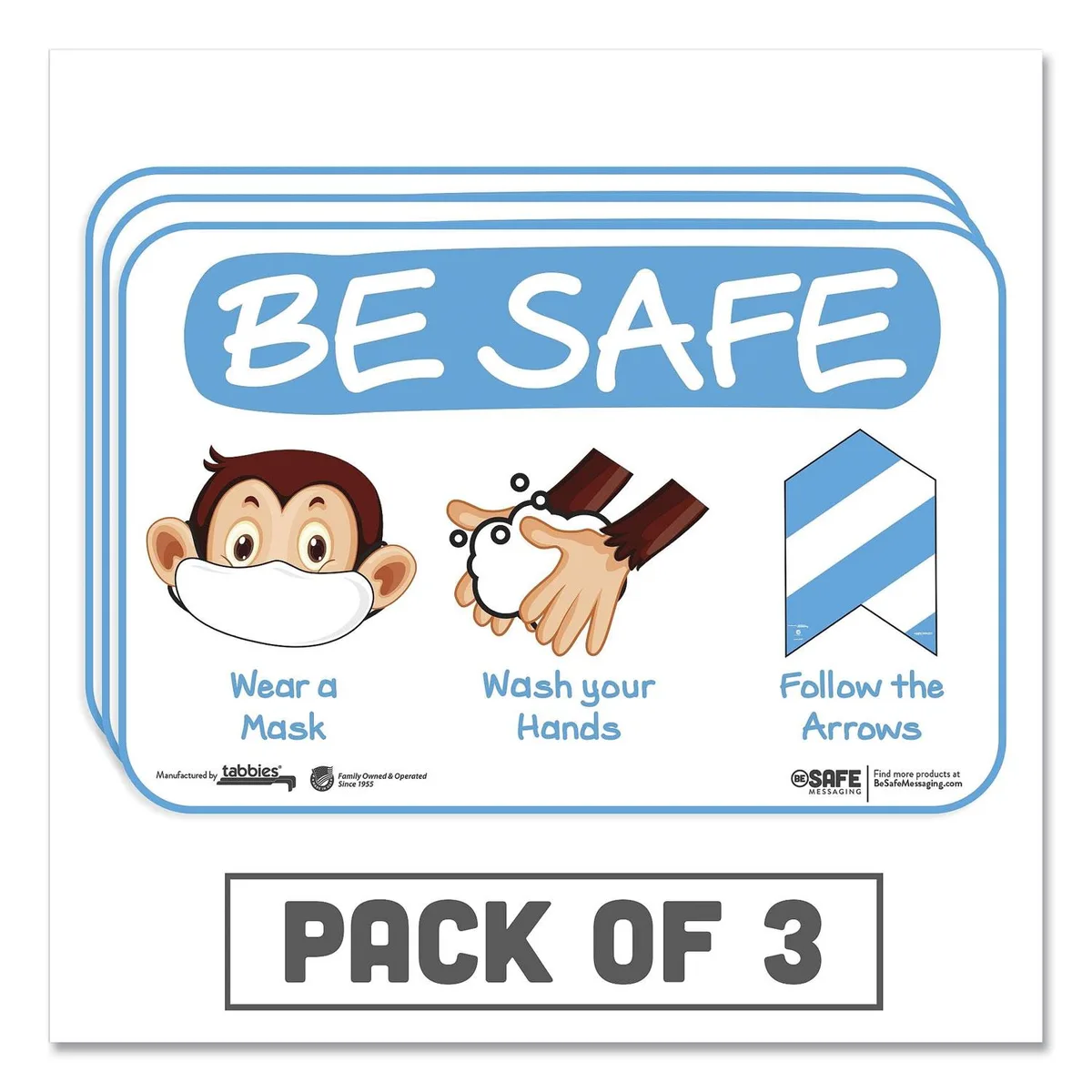 Tabbies Tabbies 29506 BeSafe Wall Sign 9 x 6 Monkey 3-Pack — product photo