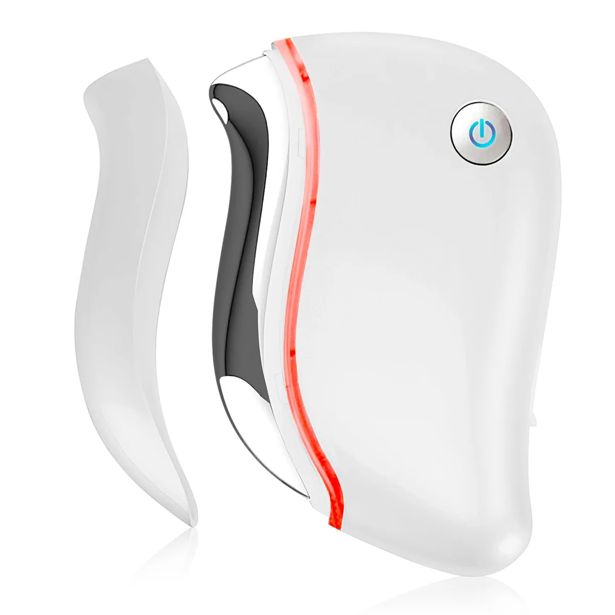 Blue electric gua sha massager with curved ergonomic shape