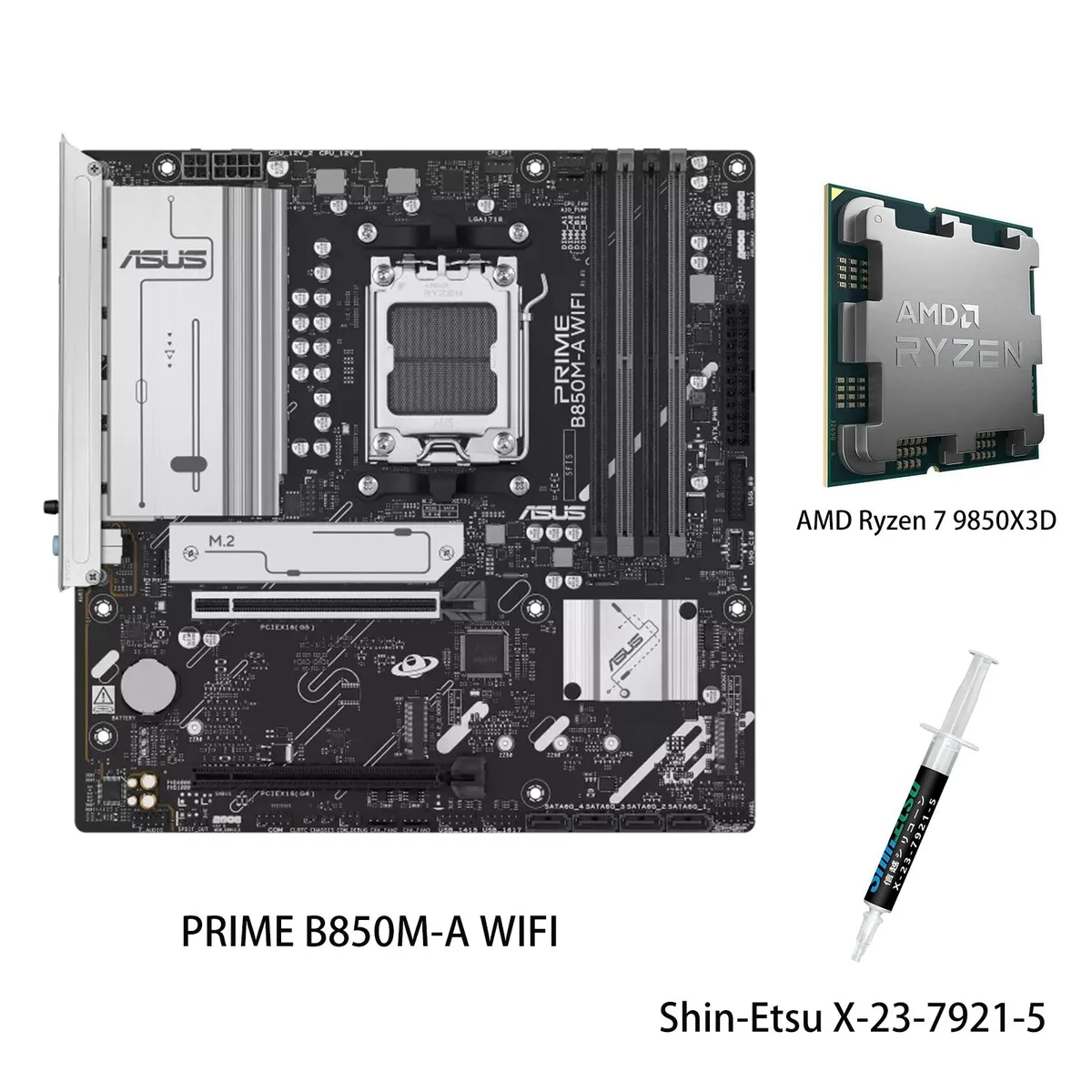 ASUS ASUS PRIME B850M-A WIFI + Ryzen 7 9850X3D AMD motherboard CPU combo — product photo