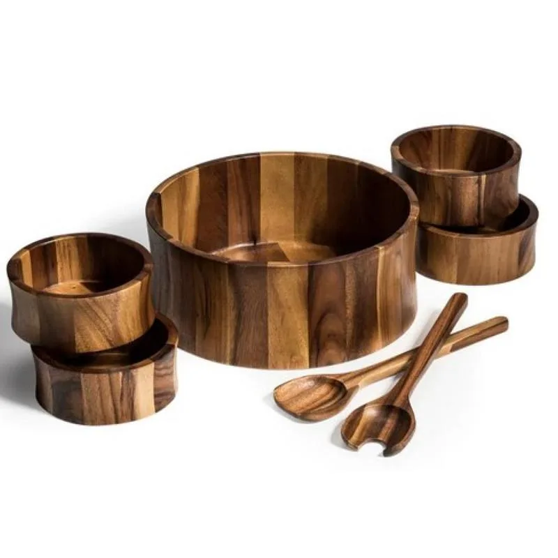 Kalmar Home Kalmar Home 7-Piece Acacia Salad Bowl Set with Servers and 4 Individual Bowls — product photo