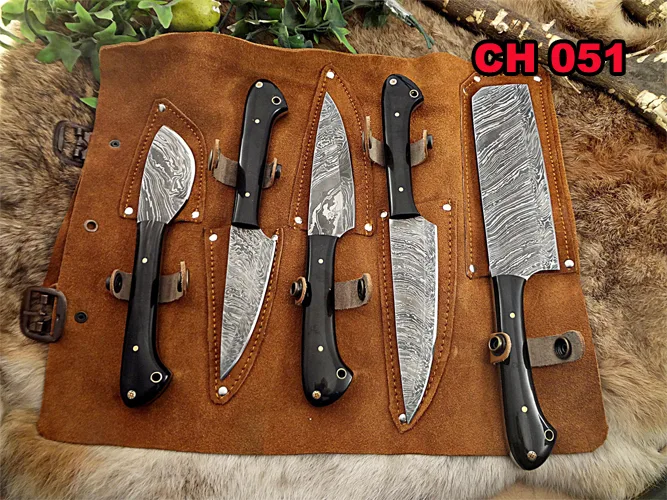 Damascus Depot Damascus Depot Fillet Knife Set 5pc Black Bull Horn 56-58 HRC — product photo