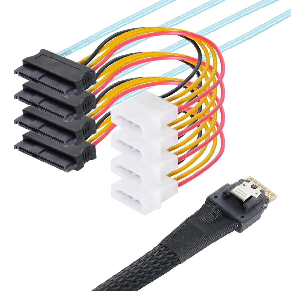WRIARICH WRIARICH Slimline SAS 4.0 SFF-8654 4i 38pin to 4× SAS 29pin Fanout Cable 100cm — product photo