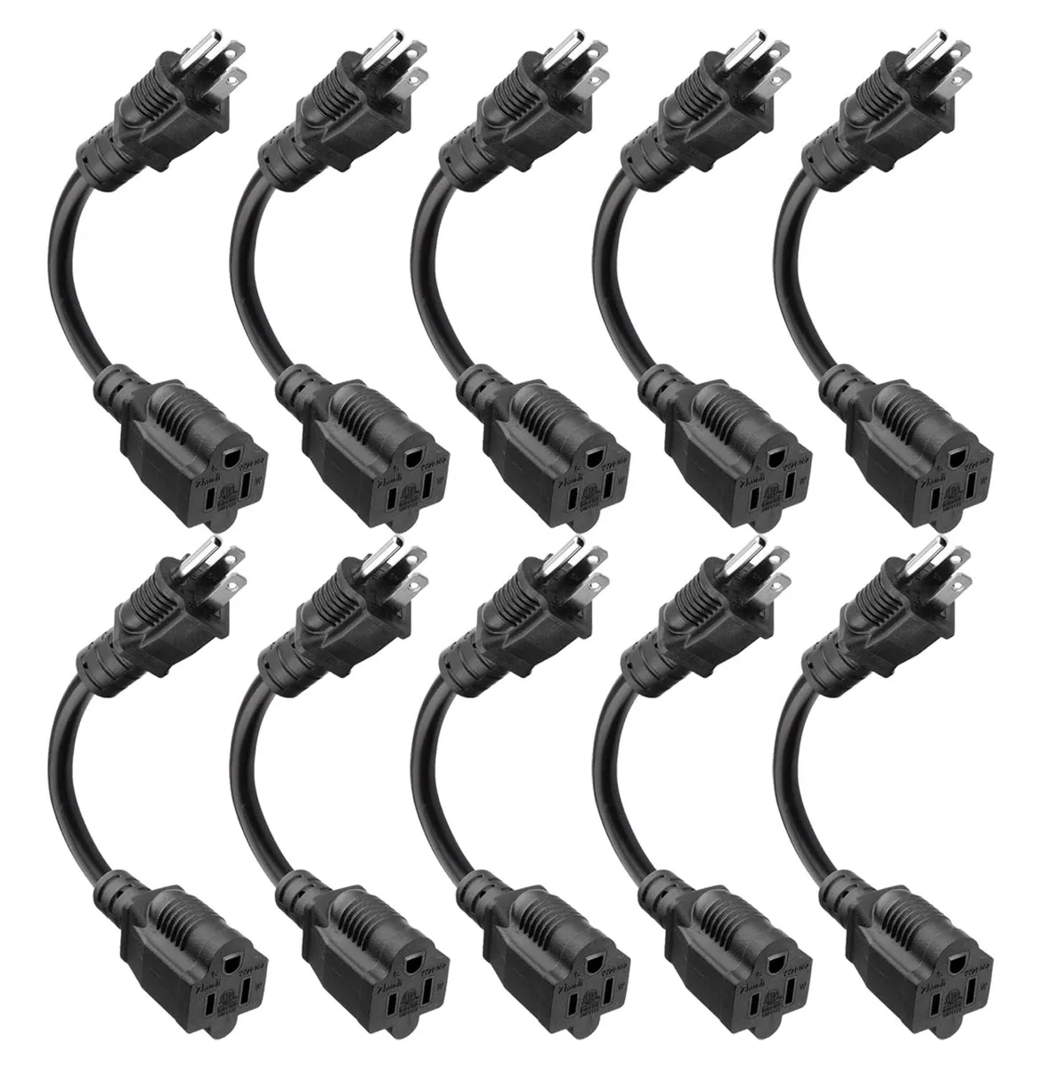  K KASONIC FL-101 Power Extension Cord 8 inch 16AWG 13A 125V 10 Pack Black — product photo