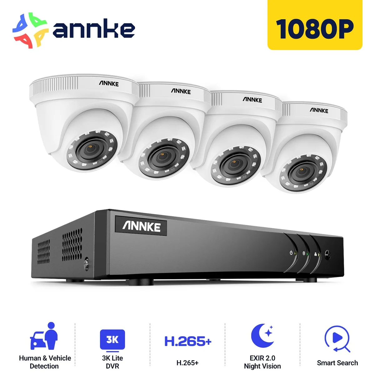 Annke Annke 8CH 3K H.265+ AI 5in1 DVR NO HDD 4x2MP Turret Cams surveillance security system — product photo
