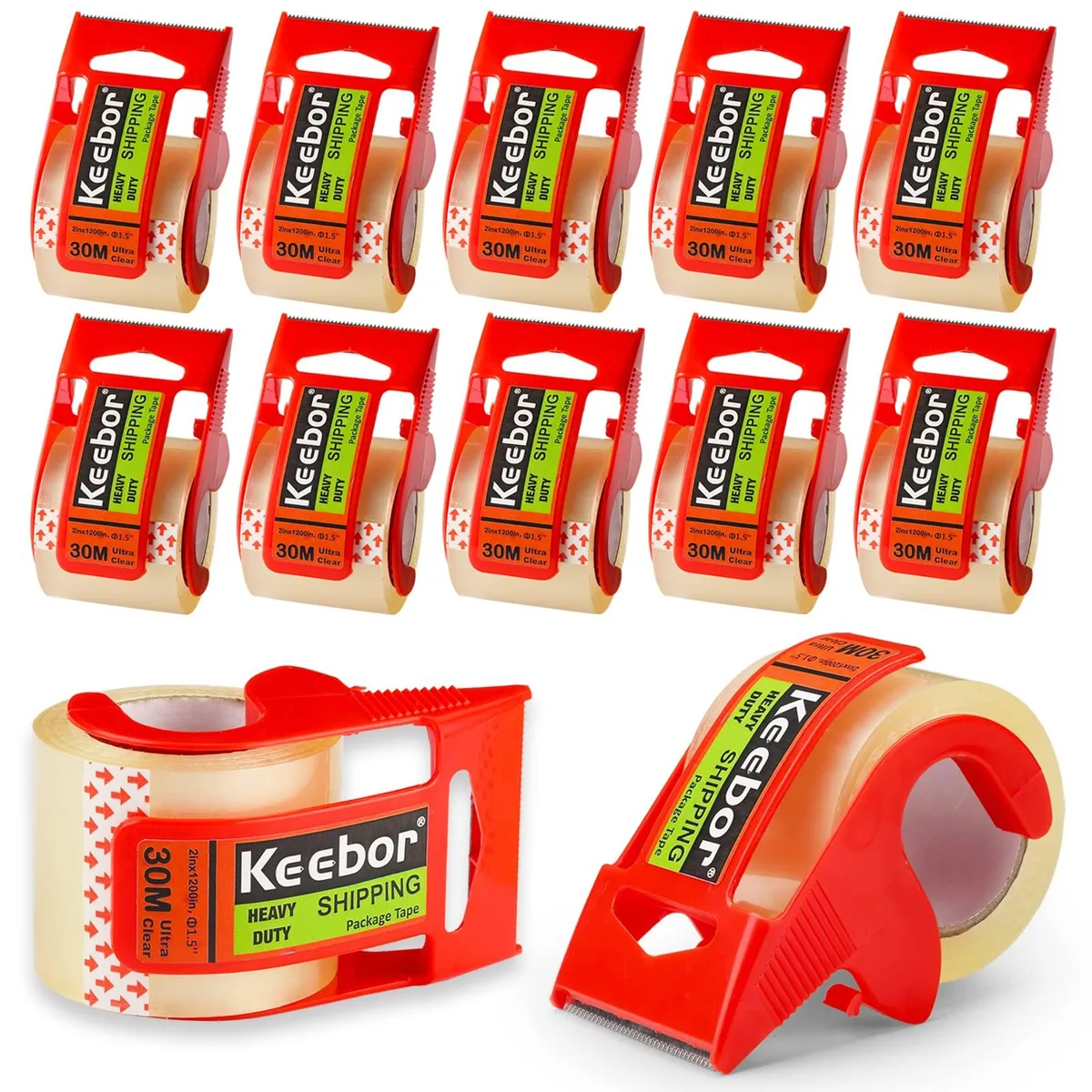 Clear packing tape rolls with dispensers matte finish twelve pack