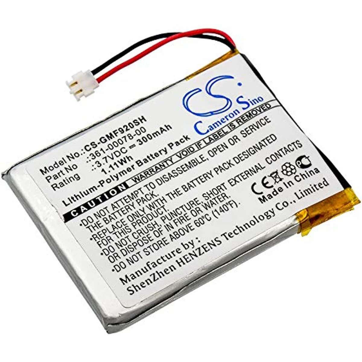  Cameron Sino 300mAh 1.11Wh Battery Garmin Forerunner 920XT 361-00078-00 — product photo