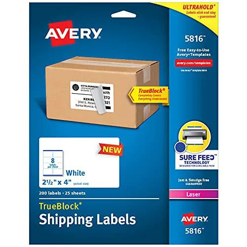 Avery Avery 05816 shipping labels 2.5 x 4 white 200 labels laser — product photo