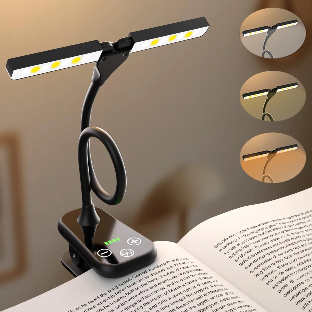  Ruoaueob Double-head Clip-on Book Light 360° 3 Color 830h — product photo