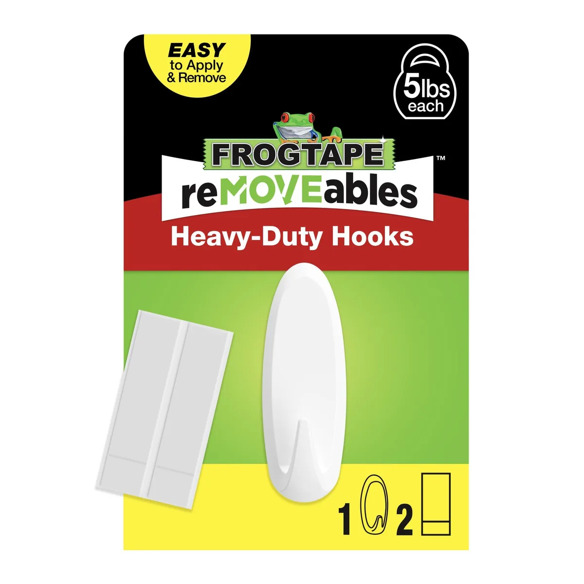 White plastic wall hook with adhesive strips