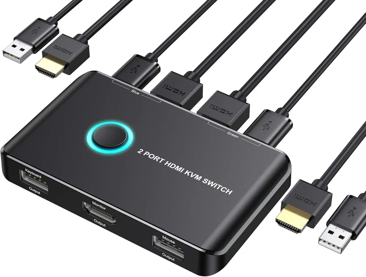 FOCUSTEC FOCUSTEC 2-Port HDMI KVM Switch Box ABLEWE Monitor Support 4K@60Hz with Cables — product photo