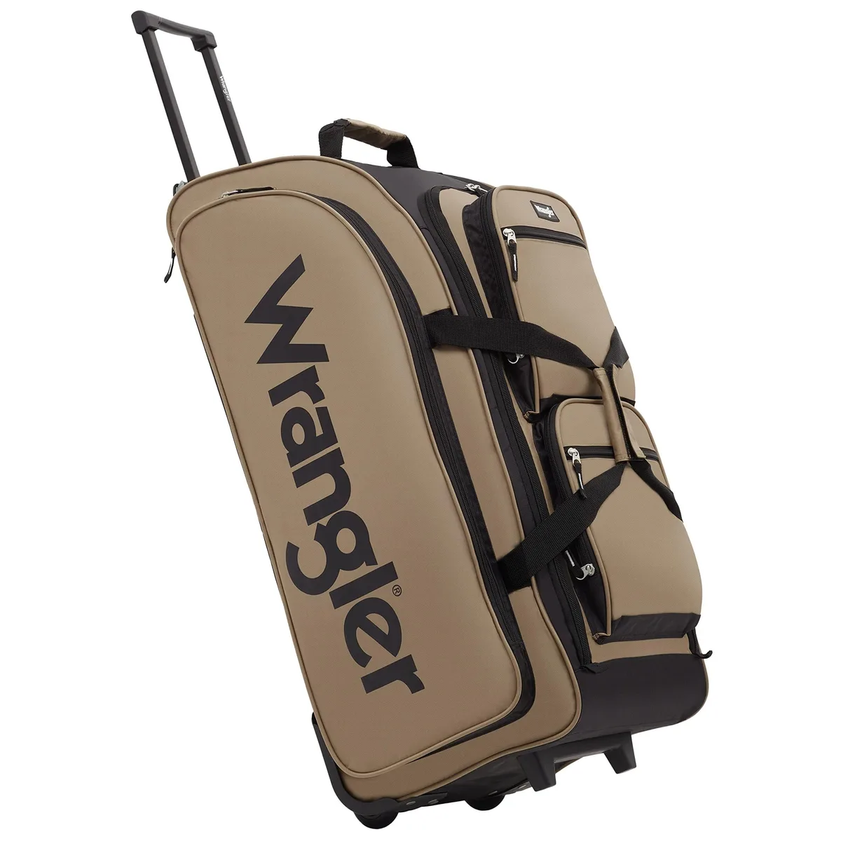 Wrangler 30 inch rolling duffel bag in tannin colour with wheels and handle