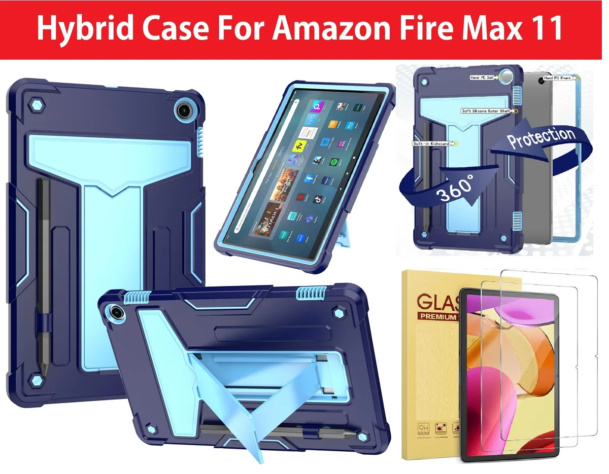 anicestore anicestore Cover Case for Amazon Fire Max 11 13th Gen 2023 Blue/Blue with 2 Tempered Glass Screen Protectors — product photo